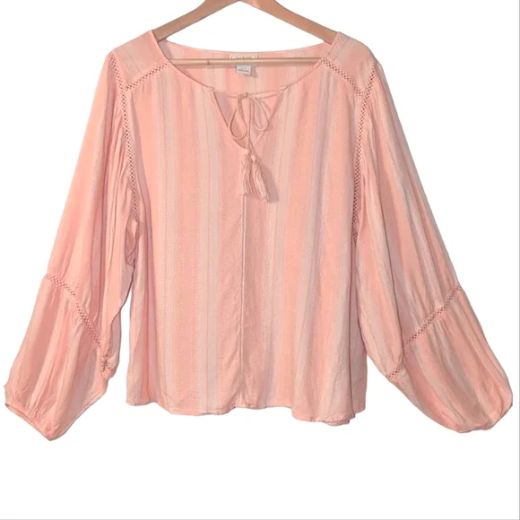 Ariat Society Long Puff Sleeve Striped Boho Tassel Western Lace Top Blouse - Picture 2 of 14